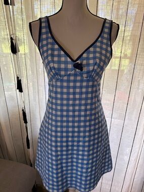 Cider Blue and White Gingham Mini Dress